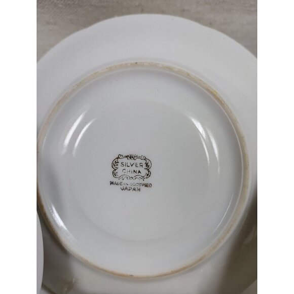 Silver China Occupied Japan Green Hand Painted Flowers Gold Trim Saucer Set Of 3 - Picture 10 of 10